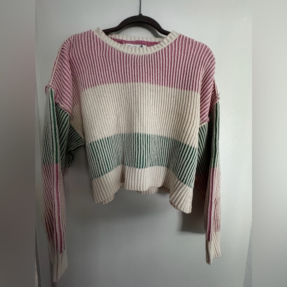 Altar'd State Pink and Green Striped Sweater